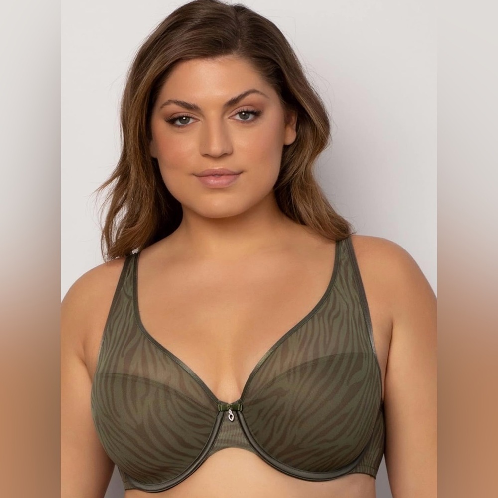 Curvy Couture Women's Sheer Mesh Plunge T-Shirt Bra 46DDD
